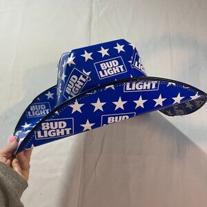 Bud Light Beer Stars Cardboard Cowboy Hat OSFM Blue Allover Print‎ NWT